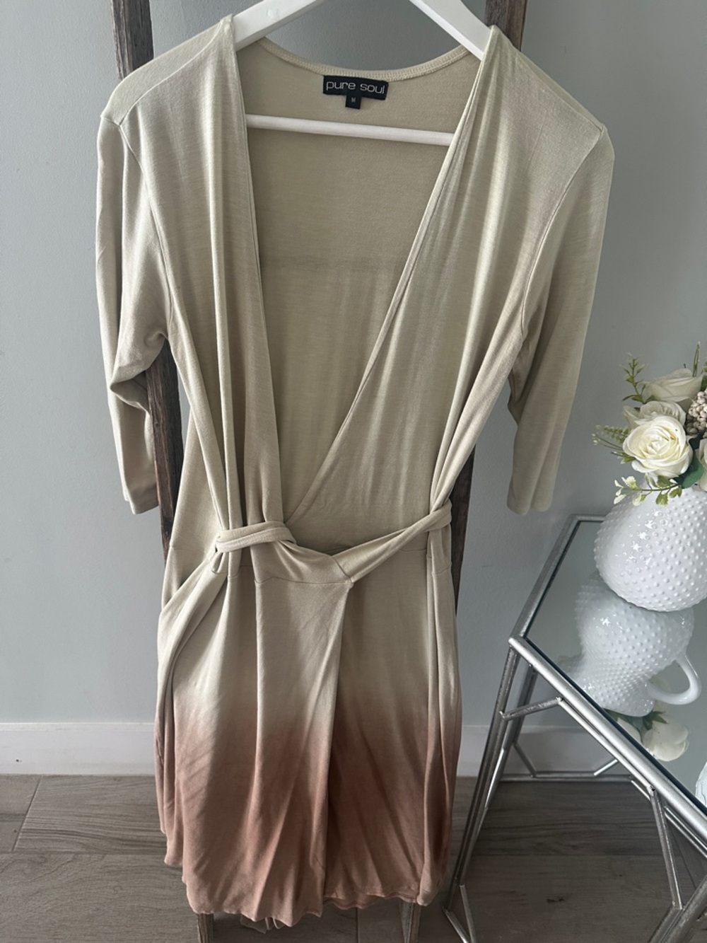 Women's Cream-to-Brown Ombre Wrap Robe
